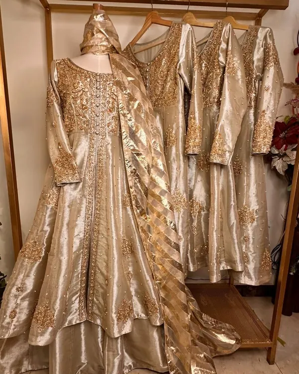 Champagne tissue bridal set on a rack